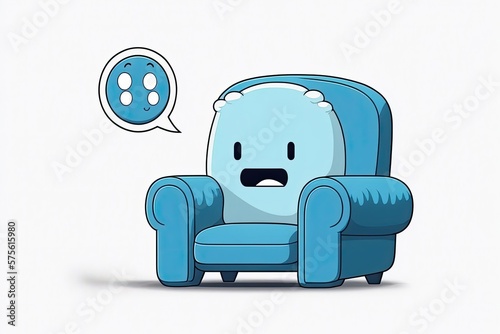 Theorization of Lounge Seating. Sticker depicting an elegant blue armchair with padded armrests and a single seat. Modifying the inside of an apartment. This is a flat illustration of a cartoon chara photo