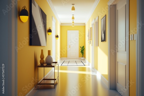 Entrance and Hallway interior with stylish furniture and accessories Interior Design 3d Illustration Created by Generative AI