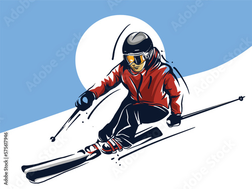 vector set of skiing logos, emblems and design elements