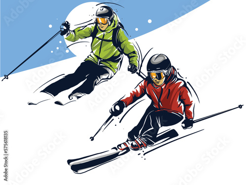 vector set of skiing logos, emblems and design elements