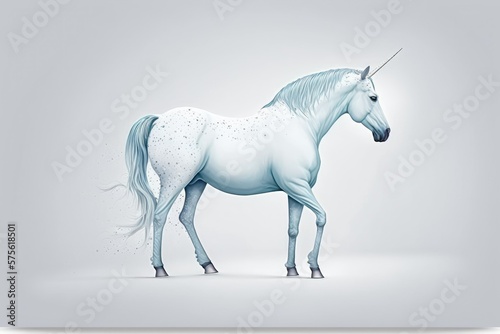 Illustration of a single unicorn against a white background. Generative AI