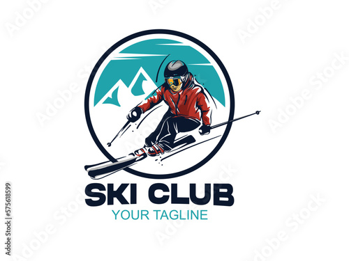 vector set of skiing logos, emblems and design elements