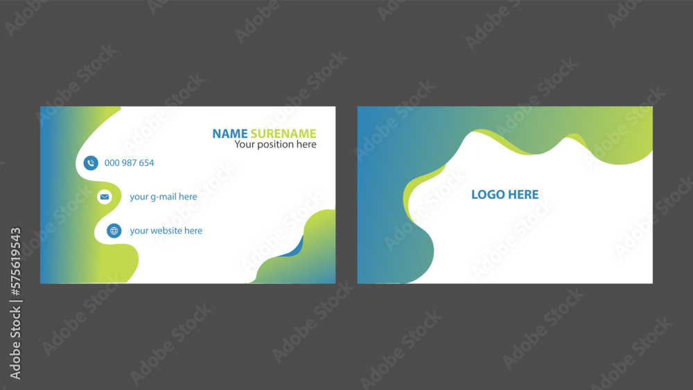 
Modern and creative business card design vector template for print, double sided, abstract shape, clean.