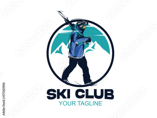 vector set of skiing logos, emblems and design elements