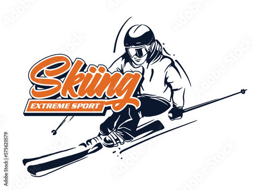 vector set of skiing logos, emblems and design elements