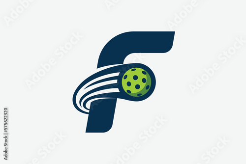 pickleball logo with a combination of letter f and a moving ball for any business especially pickleball shops, pickleball training, clubs, etc.