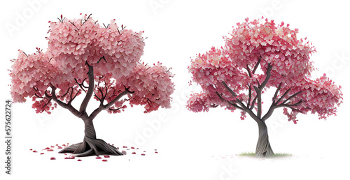 Pink sakura tree blooming isolated on white background, image ai generate