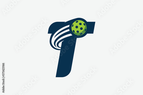 pickleball logo with a combination of letter t and a moving ball for any business especially pickleball shops, pickleball training, clubs, etc.