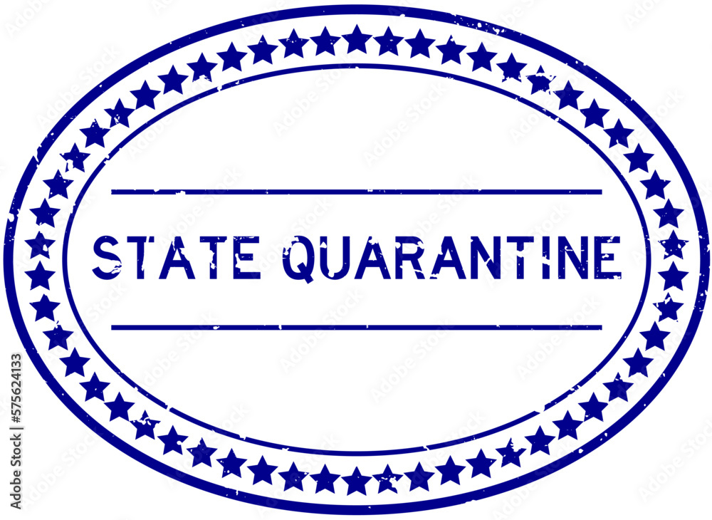 Grunge blue state quarantine word oval rubber seal stamp on white background Grunge blue state quarantine word oval rubber seal stamp on white background