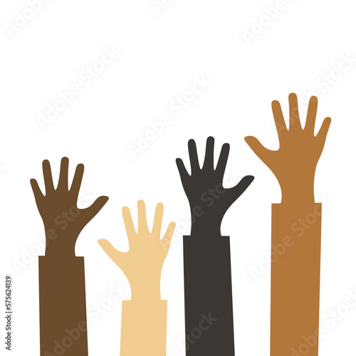 The group raised human arms and hands. Diversity multiethnic people. Racial equality. Men and women of different cultures and peoples. harmony of coexistence. Multicultural Community Integration