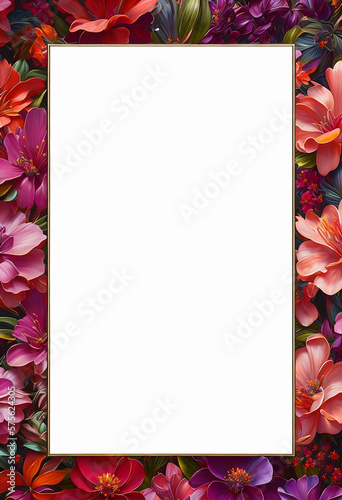 frame with flowers and leaves on a white background