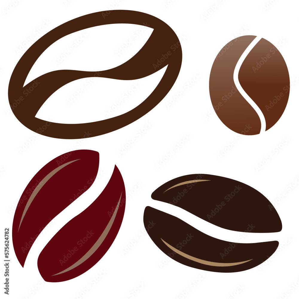 Obraz premium Four Coffee Beans vector illustration silhouette isolated on white background