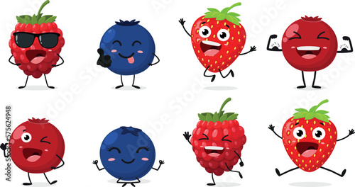 Set of funny berries cartoon characters