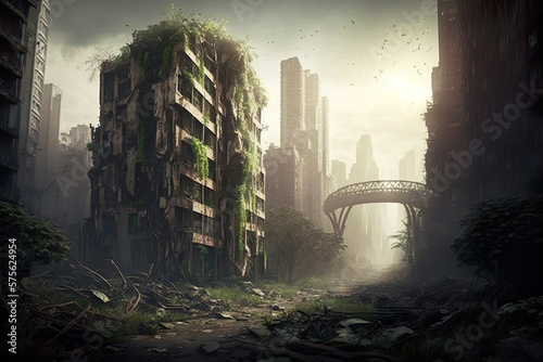 Canvastavla Nature Reclaims: Abandoned Cityscape Inspires Artwork generative ai
