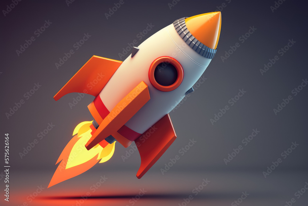3d orange rocket emoji icon with flames blasting out made by generative