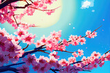 Cherry blossoms under the blue sky.