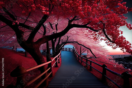 Walkway under the Sakura Tree beautiful in Japan . © imlane