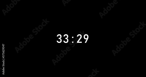 39 seconds digital timer countdown animation is isolated on black background. countdown timer, 39 sec stopwatch animation template video footage photo