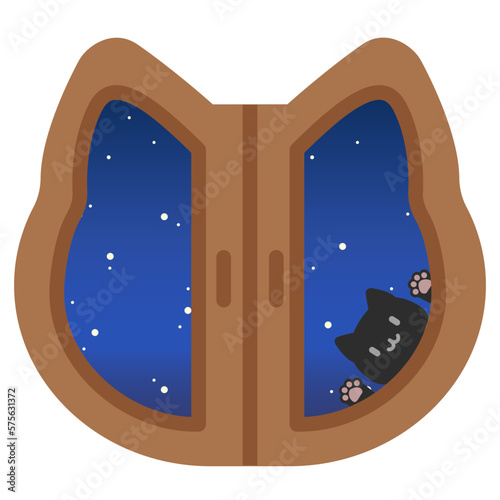 かわいいねこの顔型の窓枠素材　星空　黒猫