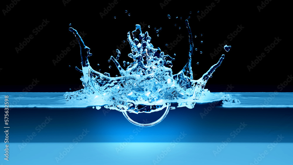 water splashes and waves on black background,3d rendering water splashes and waves on black background,3d rendering