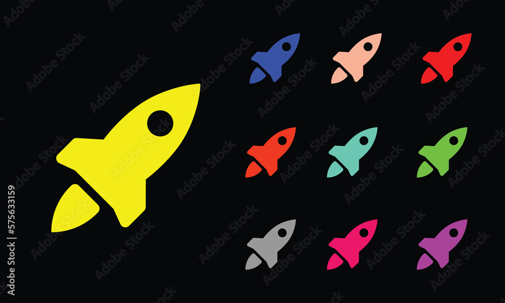 Rocket icon. Glowing spacecraft sign, spaceship flight. Rocket icon. Glowing spacecraft sign, spaceship flight.