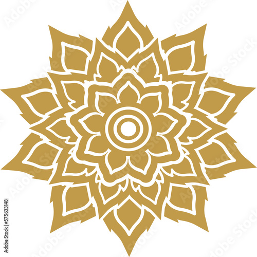 Gold asian luxury element, star line art, floral decoration motifs for ceiling pattern png file for decoration