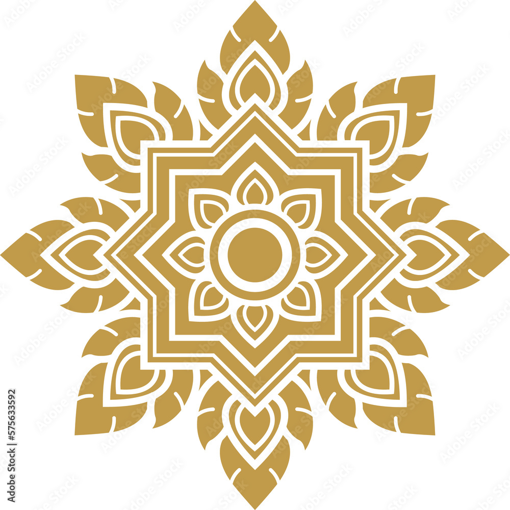 Gold asian luxury element, star line art, floral decoration motifs for ceiling pattern png file for decoration