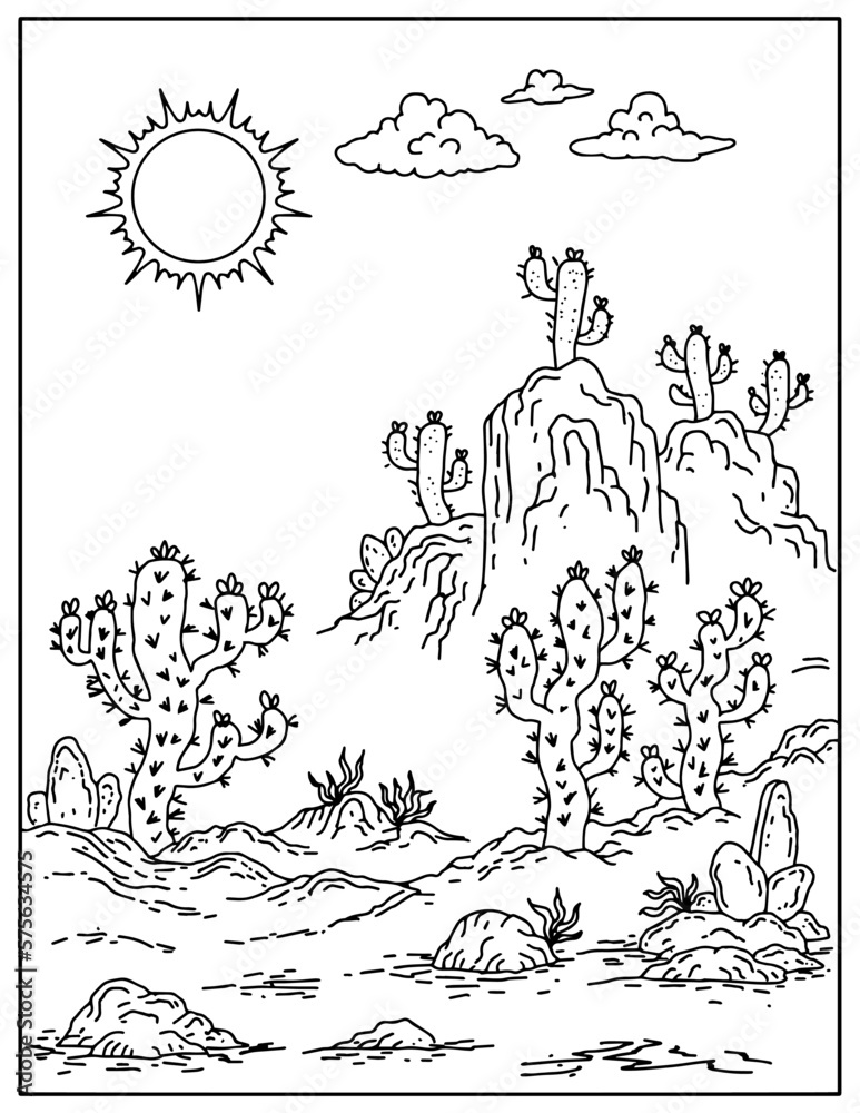 custom made wallpaper toronto digitalhand drawing desert cactus landscape coloring page for kid