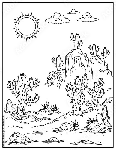 Wallpaper Mural hand drawing desert cactus landscape coloring page for kid Torontodigital.ca