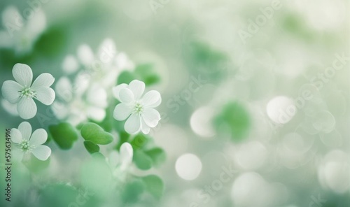 Soft Pastel Saint Patrick's Day Clover Sweet Candy Background with Bokeh. Generative AI.