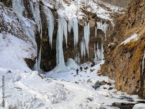 Unryu Valley with giant icicles in Nikko City, Tochigi Prefecture, Japan in February.