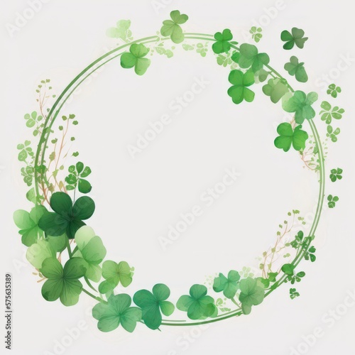 Circular Clover Wreath Isolated on White Background. Concept for Saint Patrick s Day Invitation. Generative AI.