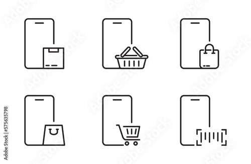 mobile shopping icon shopping bag icon, online store, shopping cart icon, phone for app web logo banner poster button - Vector file