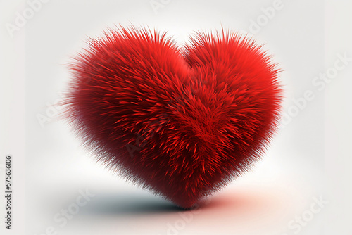 A fuffy red love heart. Generative AI. photo