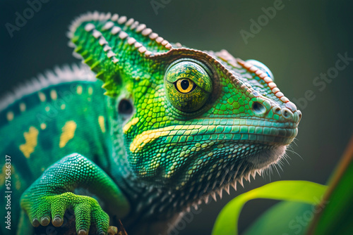 Green color chameleon. Generative AI