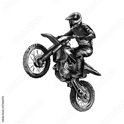 motocross racer, monochrome color. concept of sport, extreme, race, motorcycle. for sticker, print, etc. hand drawn vector illustration.