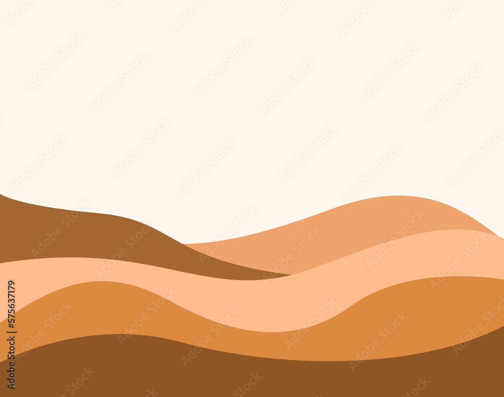 Desert landscape with dunes in a minimalist style. Flat design. Boho decor for prints, posters and interior design. Mid Century modern decor. Vector illustration Desert landscape with dunes in a minimalist style. Flat design. Boho decor for prints, posters and interior design. Mid Century modern decor. Vector illustration