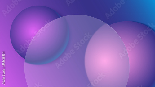 Spectacular abstract background with 3d balls, violet-blue gradient and glass morphism effect. Vector illustration