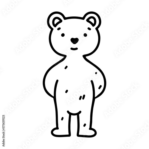 Teddy bear toy in hand drawn doodle style. Cute child element for playing activity. vector illustration.