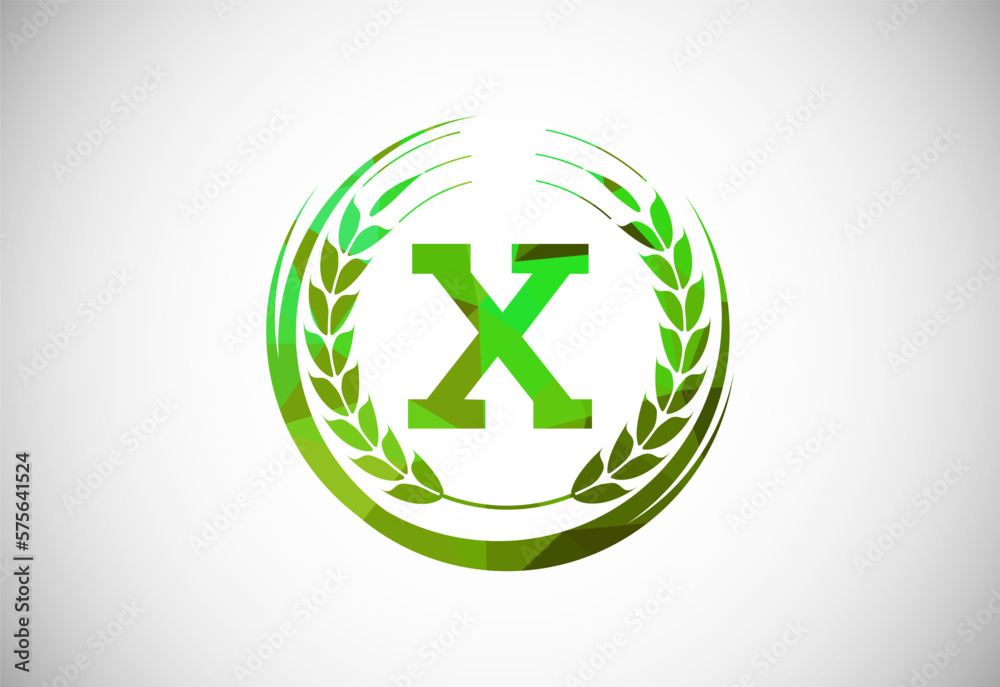 Alphabet X sign with a wheat wreath. Polygonal low poly organic wheat farming logo concept. Agriculture logo design vector template. Alphabet X sign with a wheat wreath. Polygonal low poly organic wheat farming logo concept. Agriculture logo design vector template.