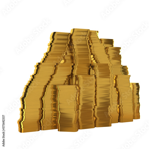 3D illustration of a stack of fine gold bars, isolation background.
