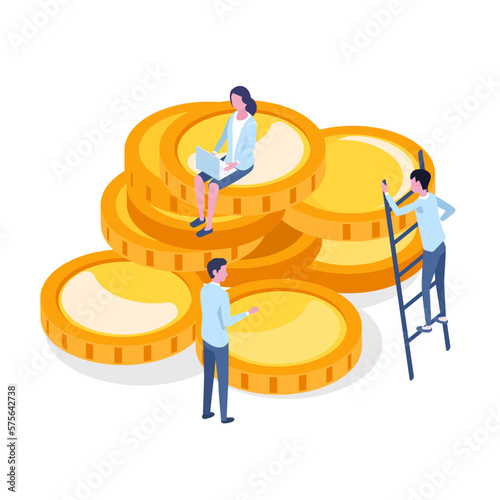 isometric illustration of person with dollar and gold