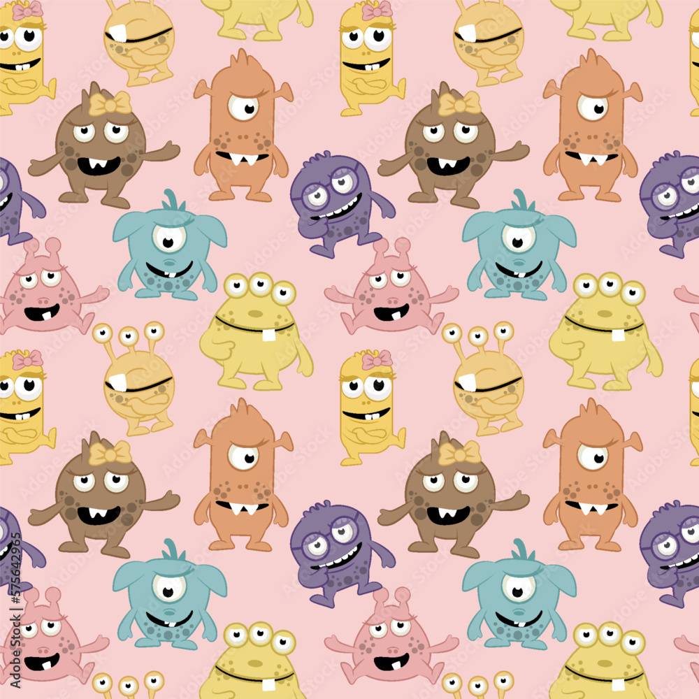 Obraz premium Seamless pattern of cute cartoon monsters. Baby pattern