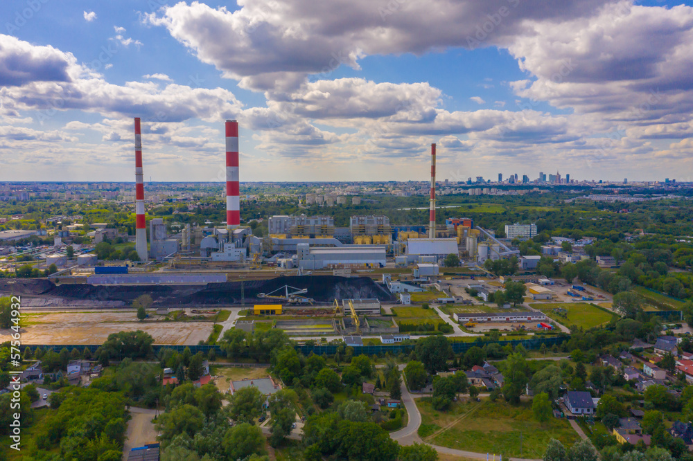 Aerial View Of Large Chimneys From The  Coal Power Plant In Poland - Ecology concept
