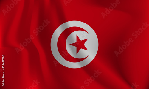 Flag of Tunisia, with a wavy effect due to the wind.