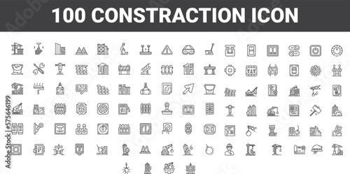 Simple 100 Construction web icons set - construction, home repair tools. Thin line web icons collection. vector illustration