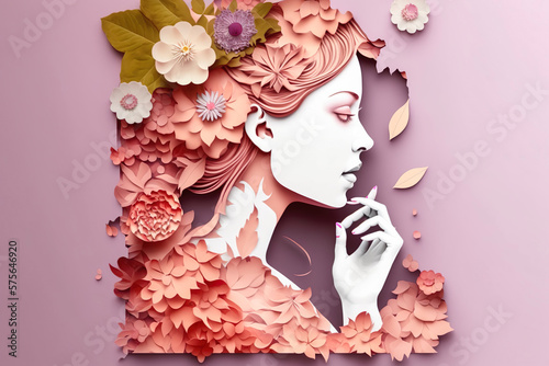 Photographie Paper art , Happy women's day 8 march with women of different frame of flower ,
