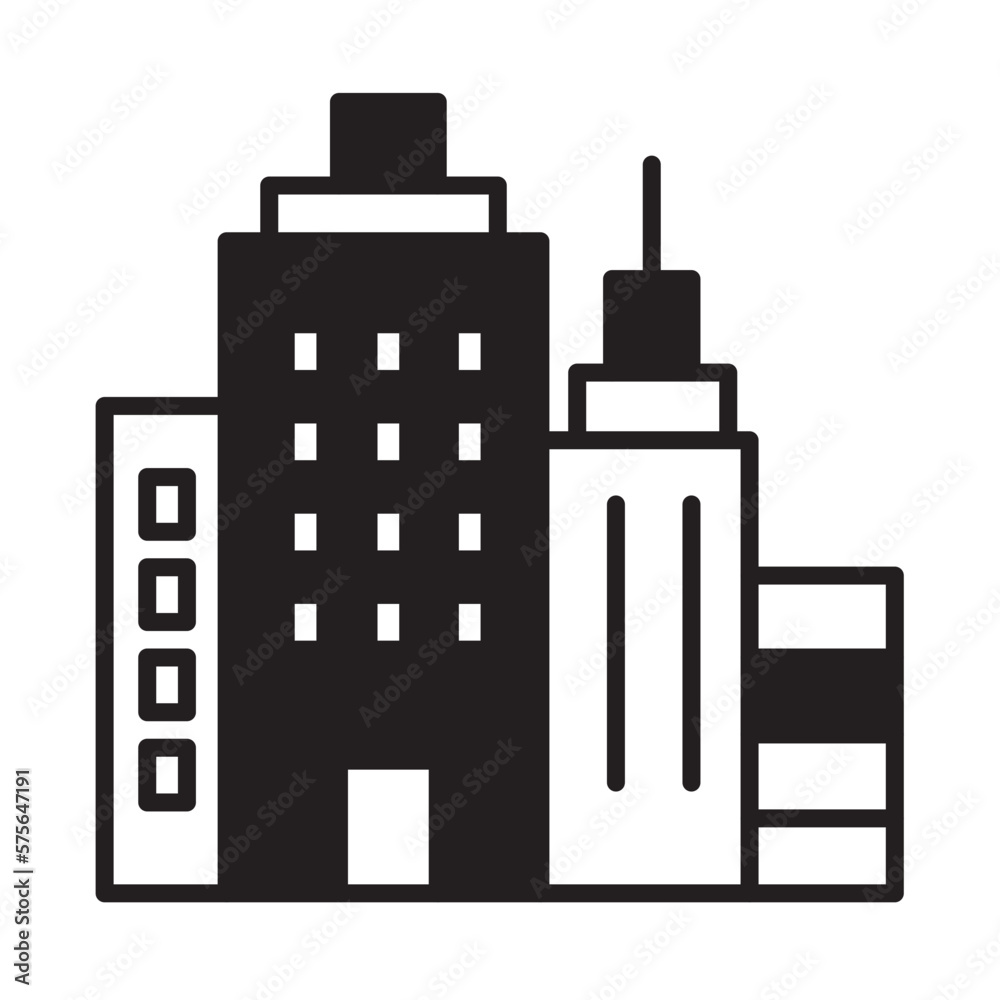 Solid Line BUILDINGS design vector icon Solid Line BUILDINGS design vector icon