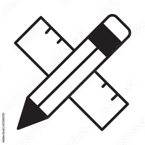 Solid Line PENCIL AND RULER design vector icon