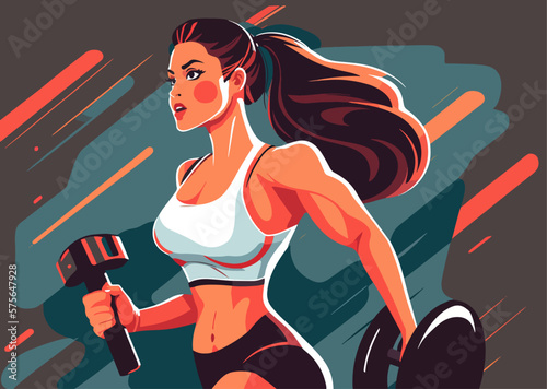 A beautiful young girl exercising in the gym, a fit woman working out, Sport Beautiful, girl. 2d Vector, flat illustration, flat, EPS 10.